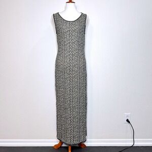 PERUVIAN CONNECTION Tank Maxi Dress LG Textured Cotton Knit Ethnic Print Black